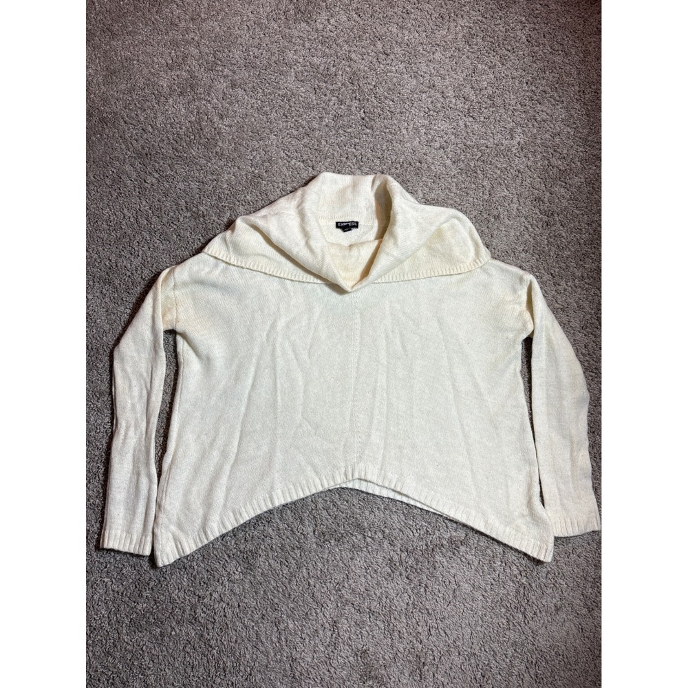 Y2K Express Womens XS/S Cowl Neck Sweater Ivory Oversized Shawl Collar Knit Top